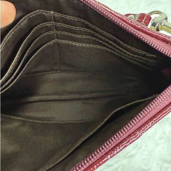 COACH y2k Brown Burgundy Signature Wristlet w/ Card Slots - Picture 5 of 9